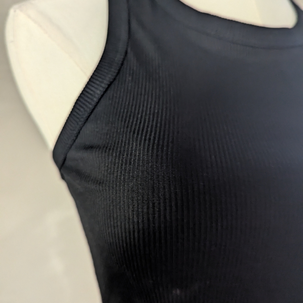 Black sleeveless midi ribbed bodycon dress with side slits - Picture 3 of 6